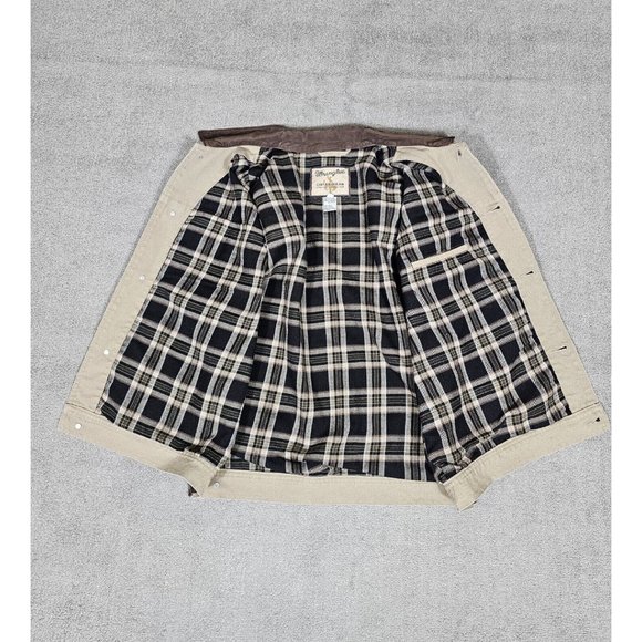 Wrangler Outdoor Wear Mens Western Canvas Vest 2XL Khaki Flannel Plaid Lining - Picture 5 of 13